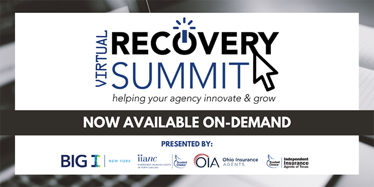 Black and white background - Virtual Recovery Summit banner - O is a power button, symbolizing a REBOOT